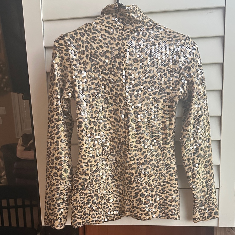 Boston Proper Leopard Print Sequin Turtleneck Blo… - image 4